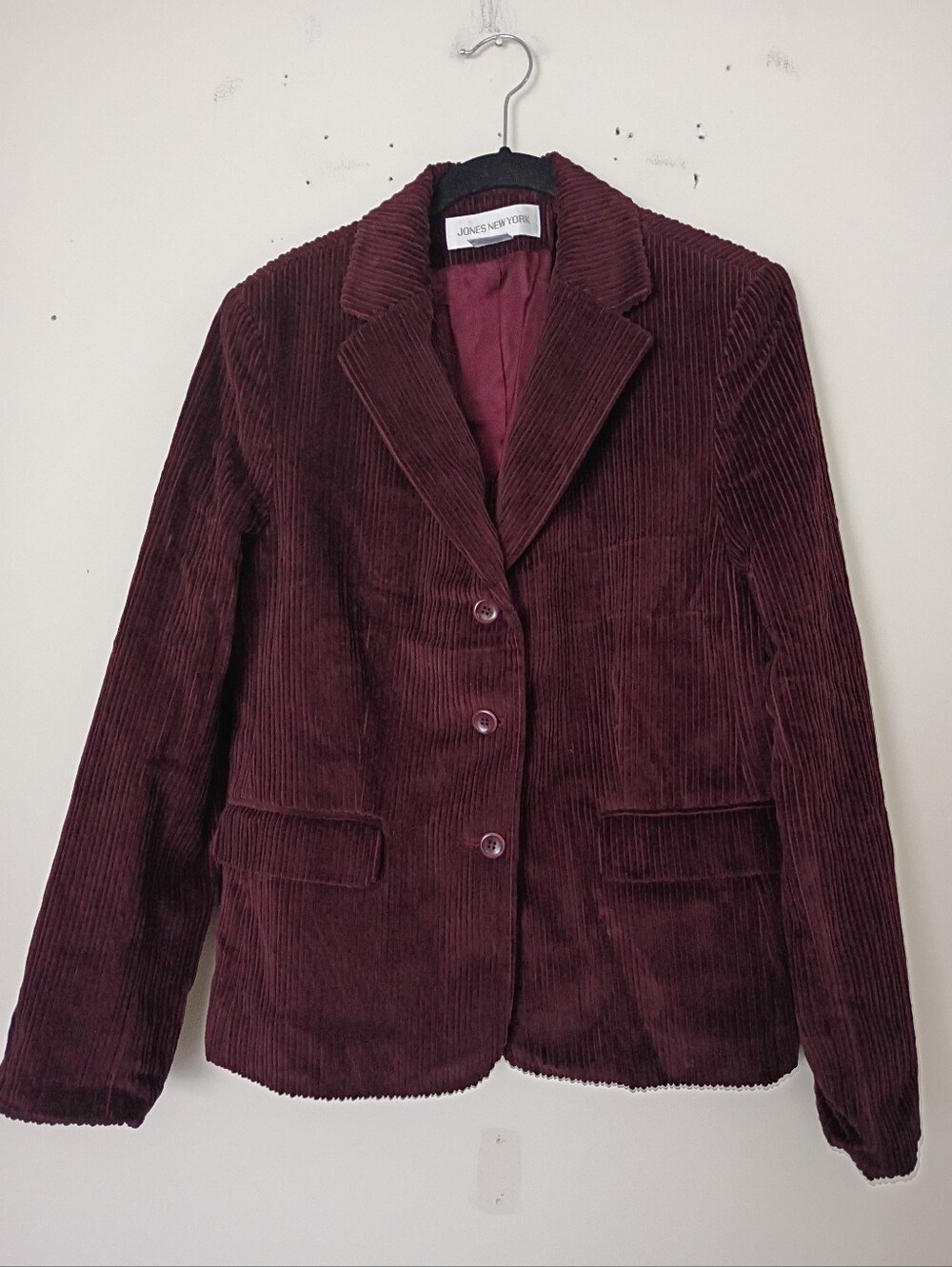 Vintage 1990's Jones New York Velvet Corduroy Dark Burgundy Blazer Size 8